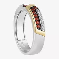 Infinity Star Lab Grown Diamonds Mens 1/5 CT. Genuine Red Garnet 14K Two Tone Gold Avengers Iron Man Band