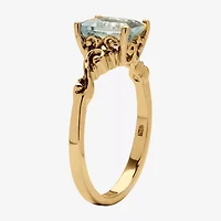 Womens Genuine Blue Aquamarine 18K Gold Over Silver Cocktail Ring
