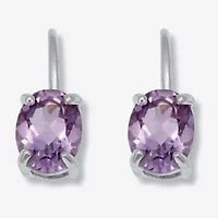 Womens Genuine Purple Amethyst Sterling Silver Oval Drop Earrings