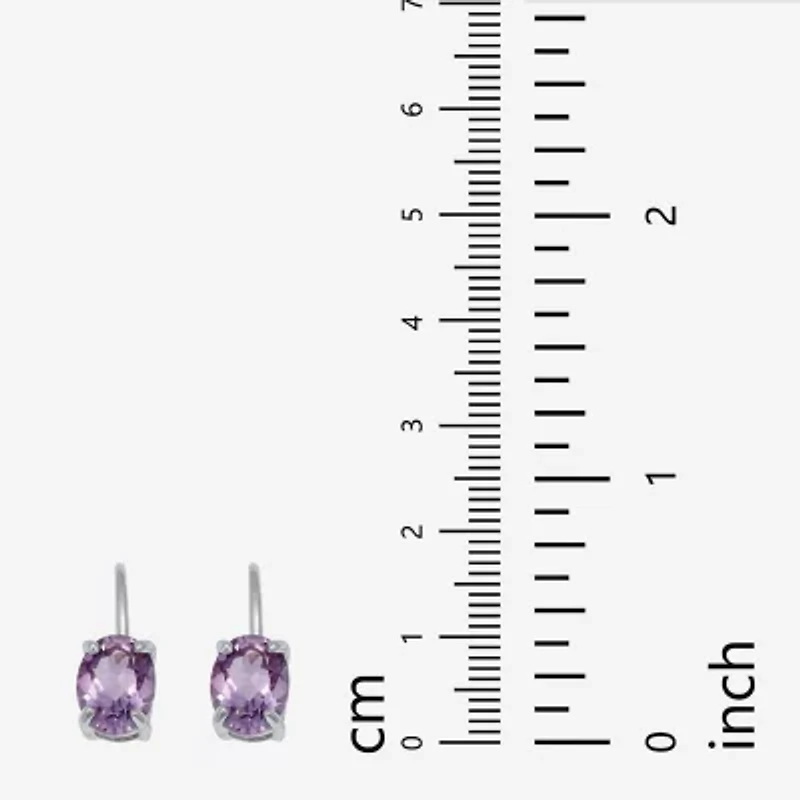 Womens Genuine Purple Amethyst Sterling Silver Oval Drop Earrings