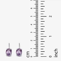 Womens Genuine Purple Amethyst Sterling Silver Oval Drop Earrings