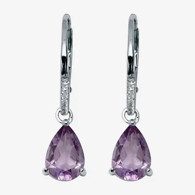 Womens Genuine Purple Amethyst Sterling Silver Pear Drop Earrings