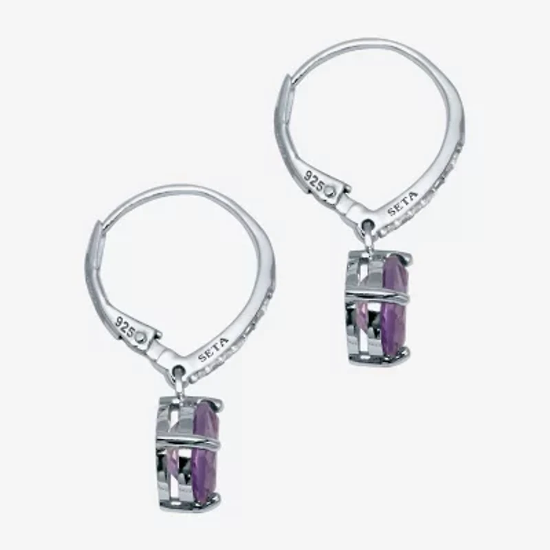 Womens Genuine Purple Amethyst Sterling Silver Pear Drop Earrings