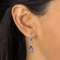 Womens Genuine Purple Amethyst Sterling Silver Pear Drop Earrings