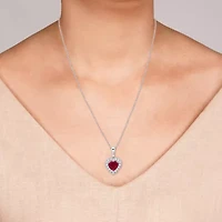 Yes, Please! Womens Lab Created Red Ruby Sterling Silver Heart 18 Inch Pendant Necklace
