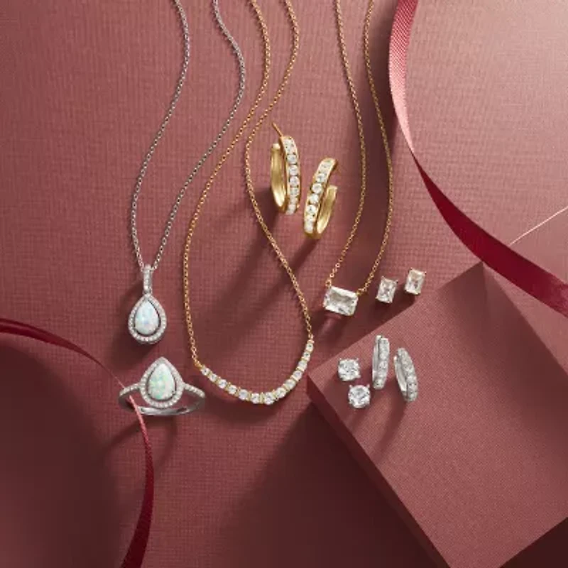 Yes, Please! Womens White Sapphire 14K Gold Over Silver 18 Inch Chevron Necklace