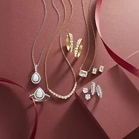 Yes, Please! Womens White Sapphire 14K Gold Over Silver 18 Inch Chevron Necklace