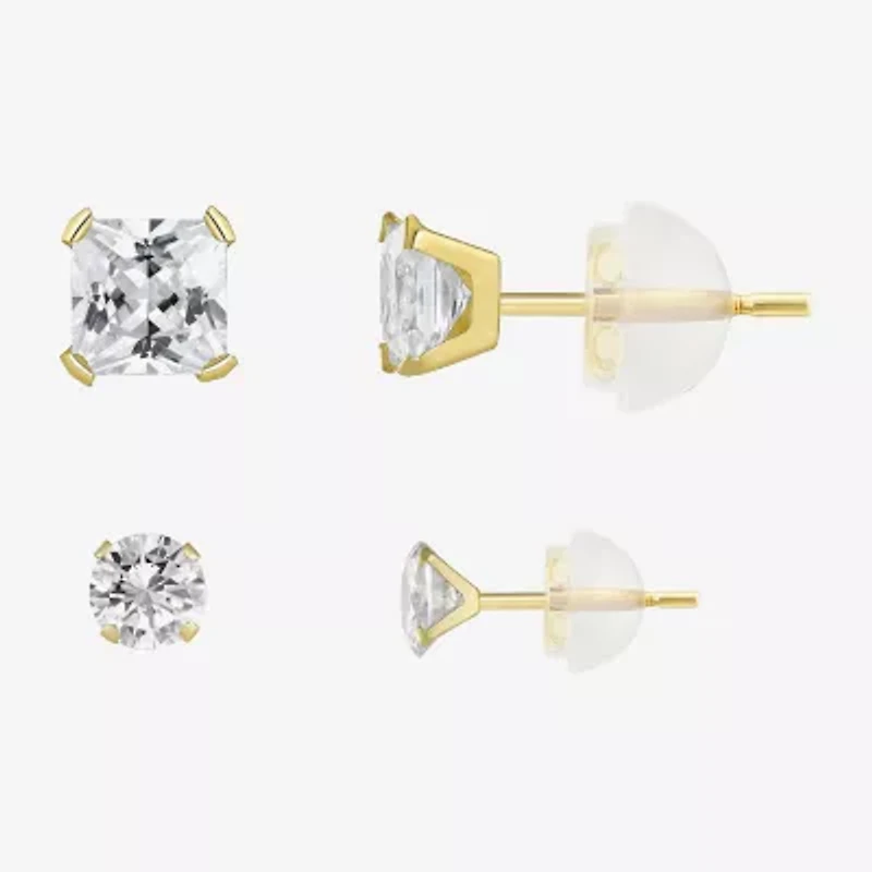 Womens Cubic Zirconia 10K Gold 2 Pair Earring Set