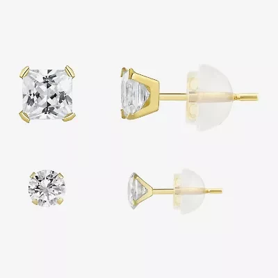 Womens Cubic Zirconia 10K Gold 2 Pair Earring Set