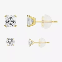 Womens Cubic Zirconia 10K Gold 2 Pair Earring Set