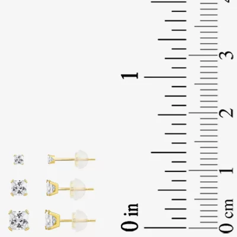 Womens Cubic Zirconia 10K Gold Round 3 Pair Earring Set