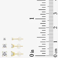 Womens Cubic Zirconia 10K Gold Round 3 Pair Earring Set