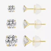 Womens Cubic Zirconia 10K Gold Round 3 Pair Earring Set