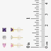 Womens Multi Color Cubic Zirconia 10K Gold Round 3 Pair Earring Set