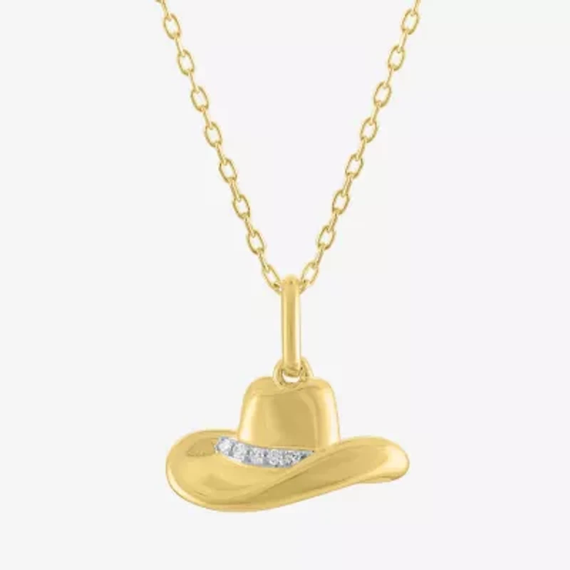 Diamond Accent Cowboy Hat (G-H / I1-I2) Womens Diamond Accent Lab Grown White Diamond 14K Gold Over Silver 16 Inch Pendant Necklace