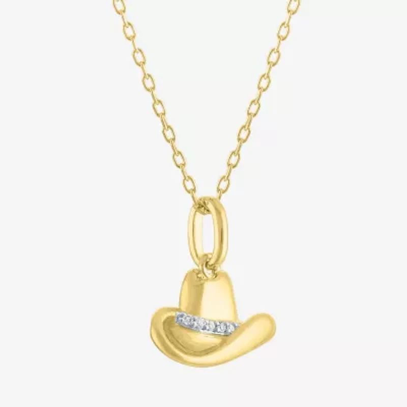 Diamond Accent Cowboy Hat (G-H / I1-I2) Womens Diamond Accent Lab Grown White Diamond 14K Gold Over Silver 16 Inch Pendant Necklace