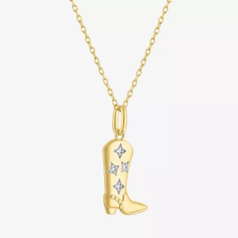Diamond Accent Cowboy Boot (G-H / I1-I2) Womens Diamond Accent Lab Grown White Diamond 14K Gold Over Silver 16 Inch Pendant Necklace
