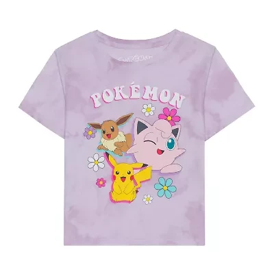 Little & Big Kid Girls Crew Neck Short Sleeve Regular Fit Pokeman Graphic T-Shirt