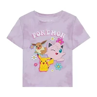 Little & Big Kid Girls Crew Neck Short Sleeve Regular Fit Pokeman Graphic T-Shirt