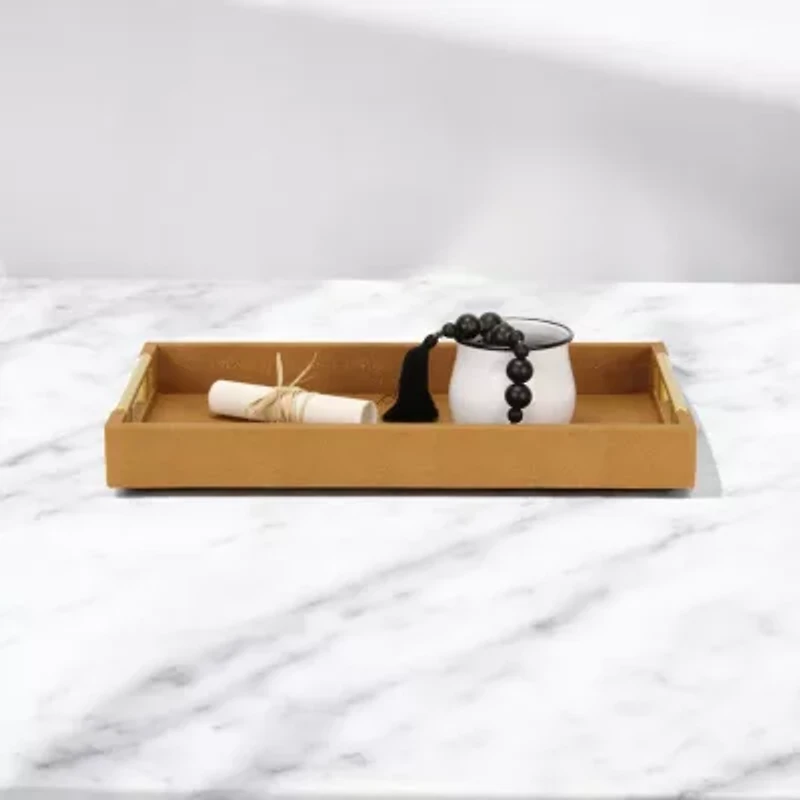 Cheungs Camel Brown Faux Shagreen Rectangular Decorative Tray