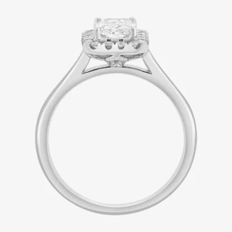Effy  (G / Vs2-Si1) Womens 1 CT. T.W. Lab Grown White Diamond 14K White Gold Rectangular Round Halo Engagement Ring
