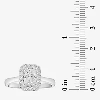Effy  (G / Vs2-Si1) Womens 1 CT. T.W. Lab Grown White Diamond 14K White Gold Rectangular Round Halo Engagement Ring