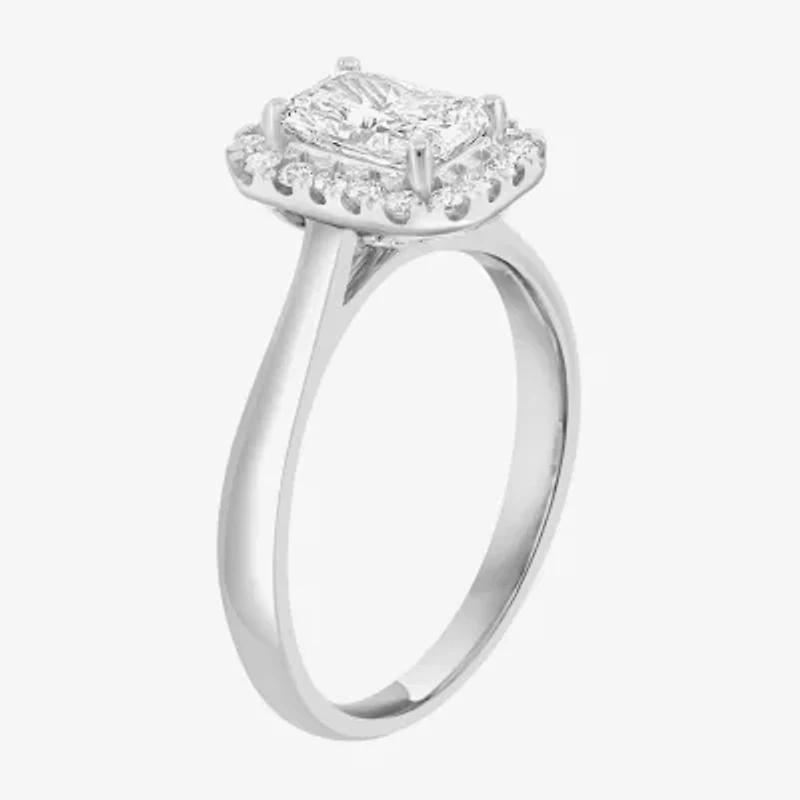 Effy  (G / Vs2-Si1) Womens 1 CT. T.W. Lab Grown White Diamond 14K White Gold Rectangular Round Halo Engagement Ring
