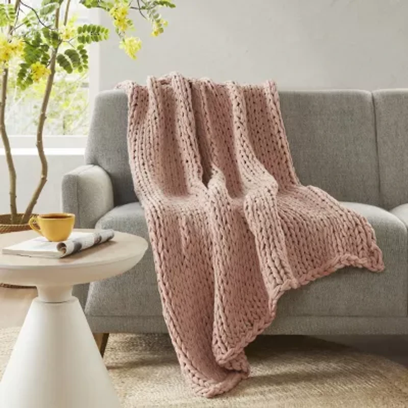 Madison Park Chenille Handmade Chunky Knit Lightweight Throw