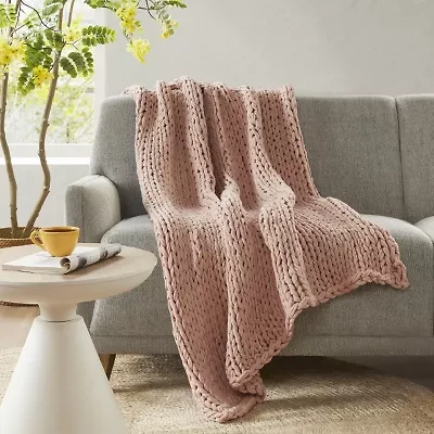 Madison Park Chenille Handmade Chunky Knit Lightweight Throw