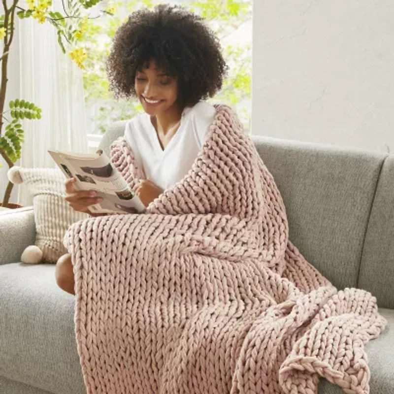 Madison Park Chenille Handmade Chunky Knit Lightweight Throw