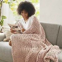 Madison Park Chenille Handmade Chunky Knit Lightweight Throw