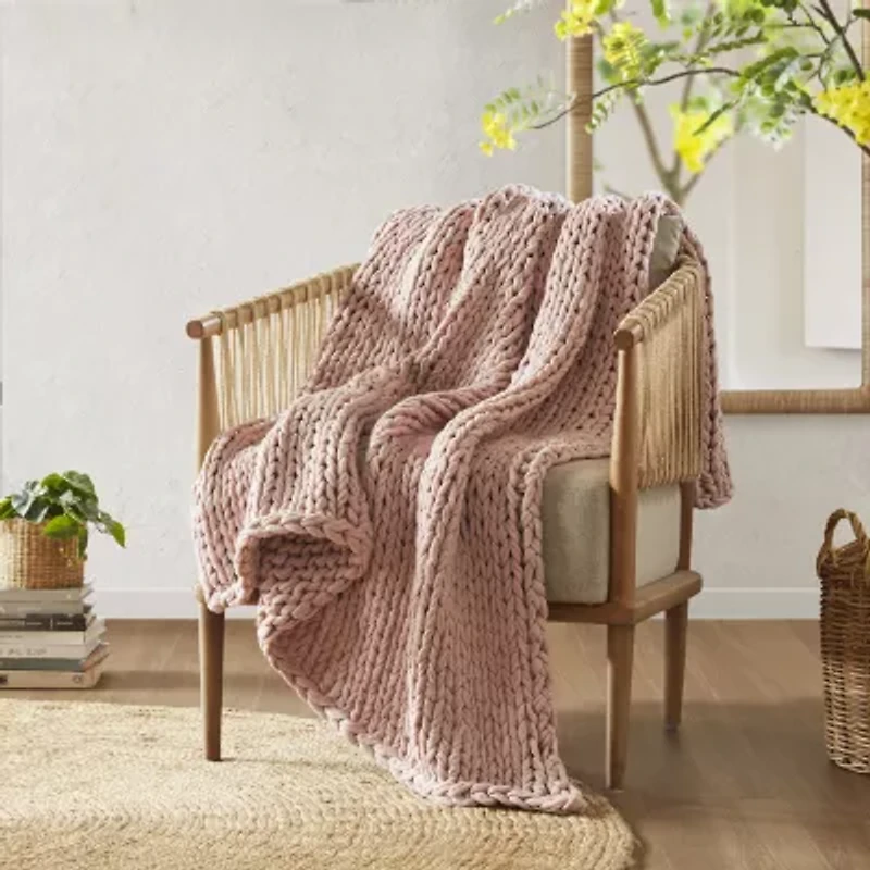 Madison Park Chenille Handmade Chunky Knit Lightweight Throw