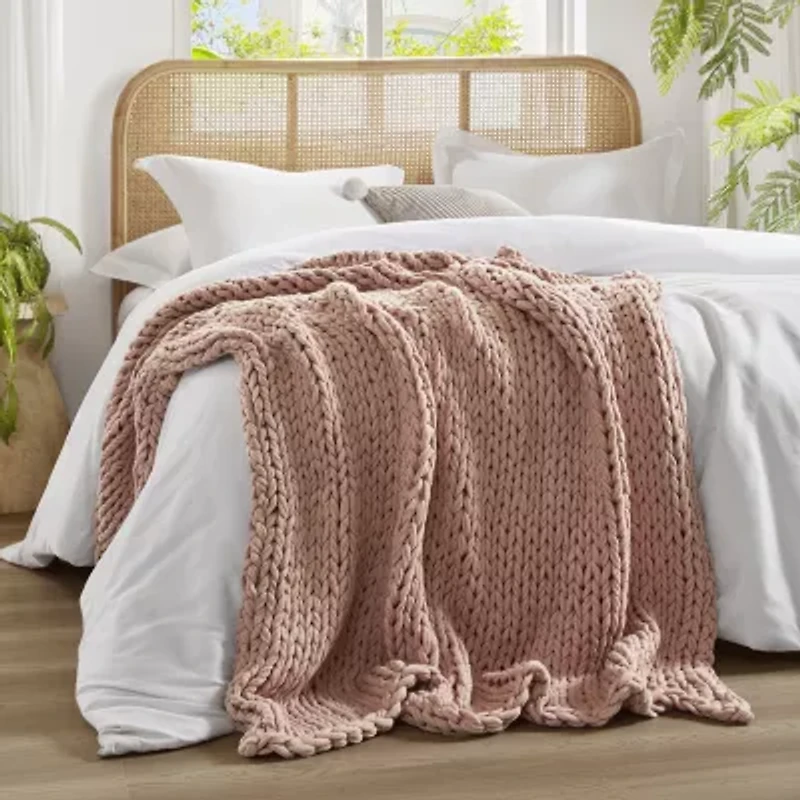 Madison Park Chenille Handmade Chunky Knit Lightweight Throw