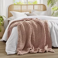 Madison Park Chenille Handmade Chunky Knit Lightweight Throw