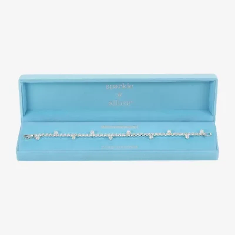 Sparkle Allure Drop Stone Womens Cubic Zirconia Pure Silver Over Brass Round 7.5 Inch Tennis Bracelet