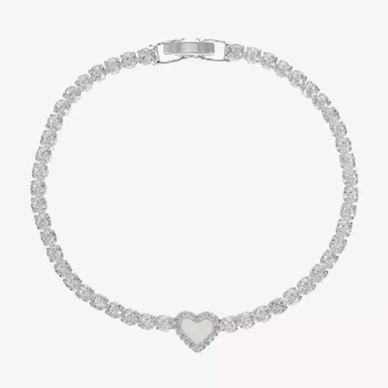 Sparkle Allure Halo Womens Cubic Zirconia Pure Silver Over Brass Heart 7.5 Inch Tennis Bracelet