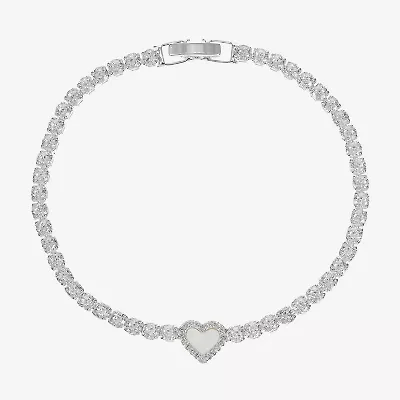 Sparkle Allure Halo Womens Cubic Zirconia Pure Silver Over Brass Heart 7.5 Inch Tennis Bracelet