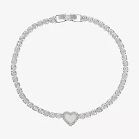 Sparkle Allure Halo Womens Cubic Zirconia Pure Silver Over Brass Heart 7.5 Inch Tennis Bracelet