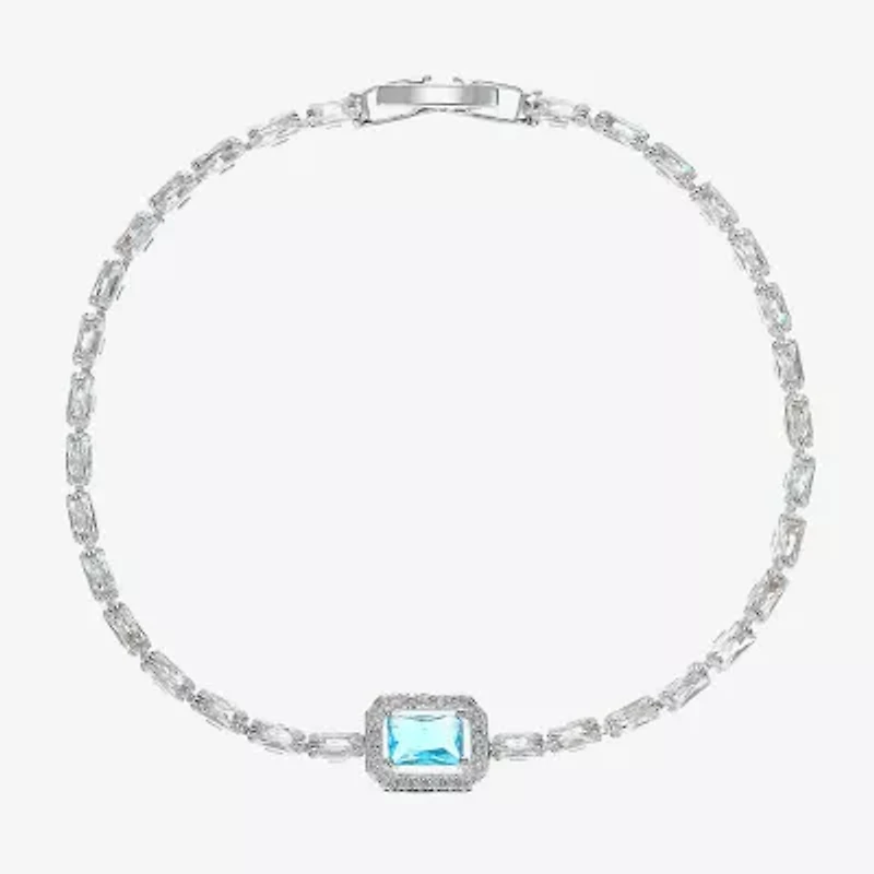 Sparkle Allure Womens Blue Cubic Zirconia Pure Silver Over Brass Rectangular 7.5 Inch Tennis Bracelet