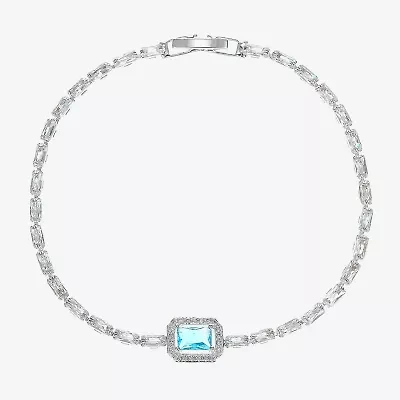 Sparkle Allure Womens Blue Cubic Zirconia Pure Silver Over Brass Rectangular 7.5 Inch Tennis Bracelet