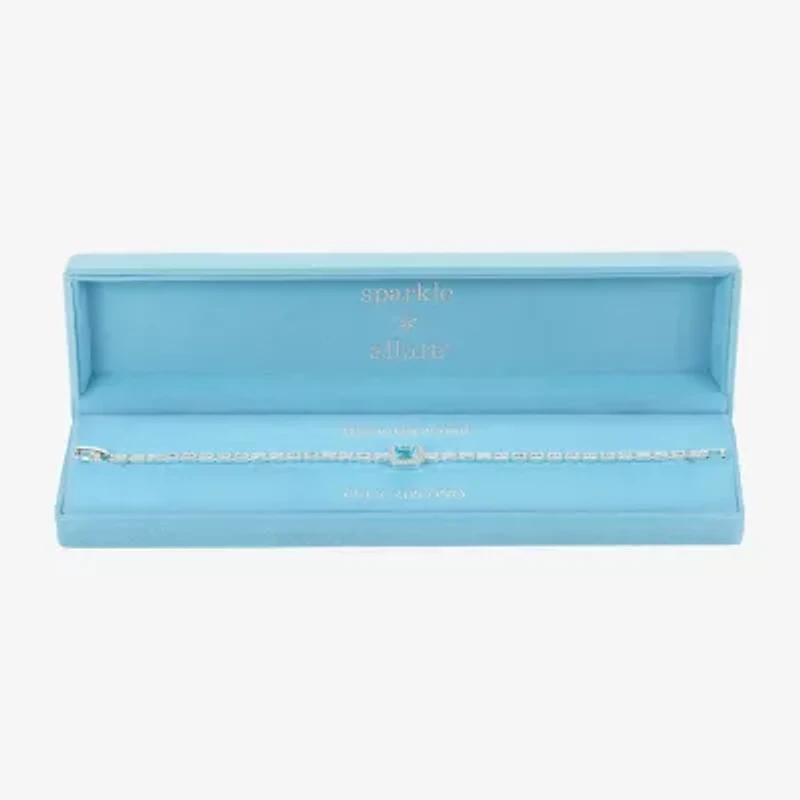 Sparkle Allure Womens Blue Cubic Zirconia Pure Silver Over Brass Rectangular 7.5 Inch Tennis Bracelet