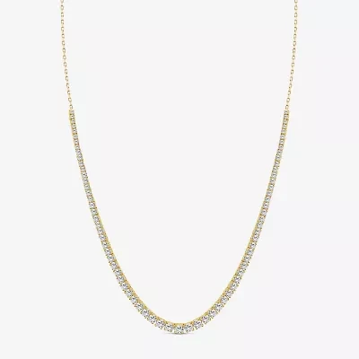 (H / Si2) Womens White Diamond 10K Gold 16 Inch Tennis Necklace