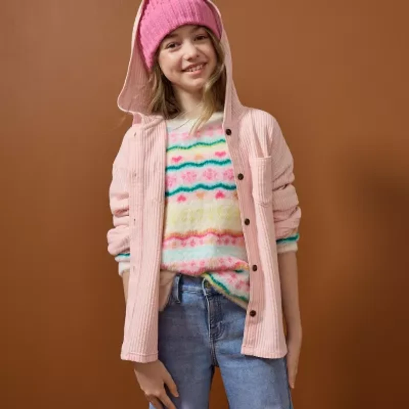 Thereabouts Waffle Little & Big Kid Girls Lightweight Shirt Jacket