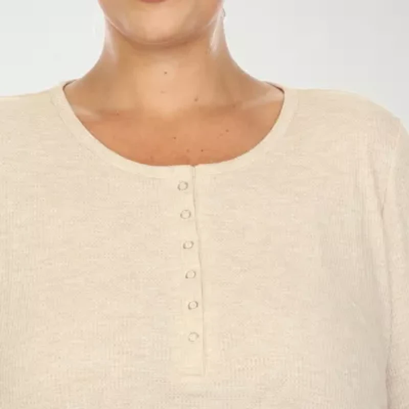 White Mark Womens Long Sleeve 2-pc. Plus Pajama Sets