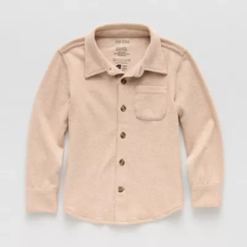 Okie Dokie Toddler Boys Easy-on + Easy-off Crew Neck Long Sleeve Cuffed Regular Fit Button-Down Shirt
