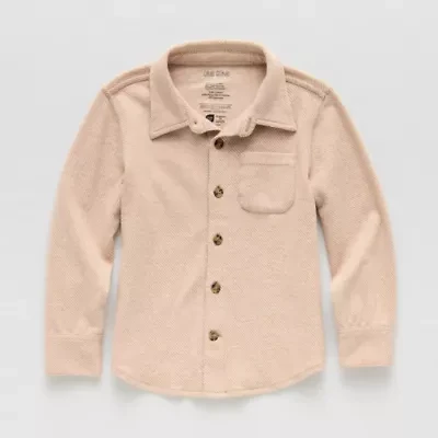 Okie Dokie Toddler Boys Easy-on + Easy-off Crew Neck Long Sleeve Cuffed Regular Fit Button-Down Shirt
