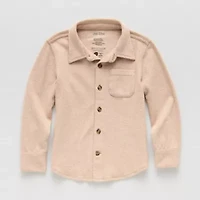Okie Dokie Toddler Boys Easy-on + Easy-off Crew Neck Long Sleeve Cuffed Regular Fit Button-Down Shirt