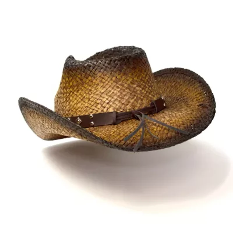 Western Express Dark Brown Straw Pinch Front Mens Cowboy Hat