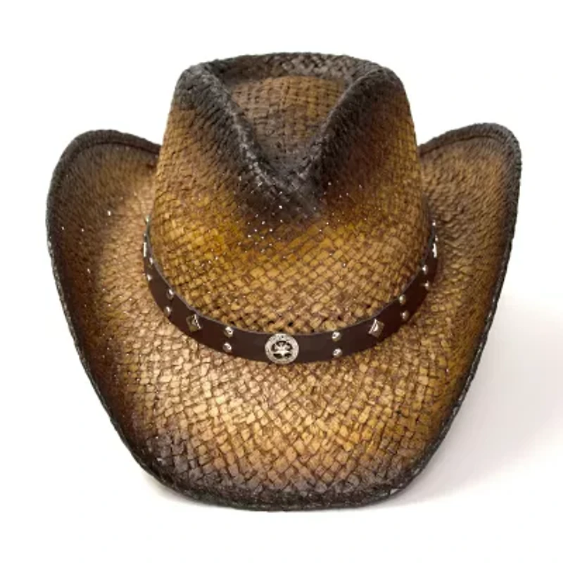 Western Express Dark Brown Straw Pinch Front Mens Cowboy Hat