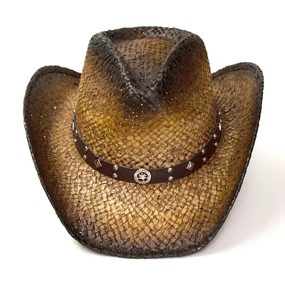 Western Express Dark Brown Straw Pinch Front Mens Cowboy Hat